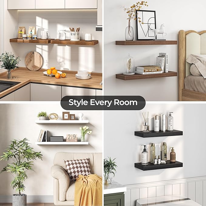 Fun Memories Floating Shelves for Wall, 32 Inch Set of 2 Rustic Wood Wall