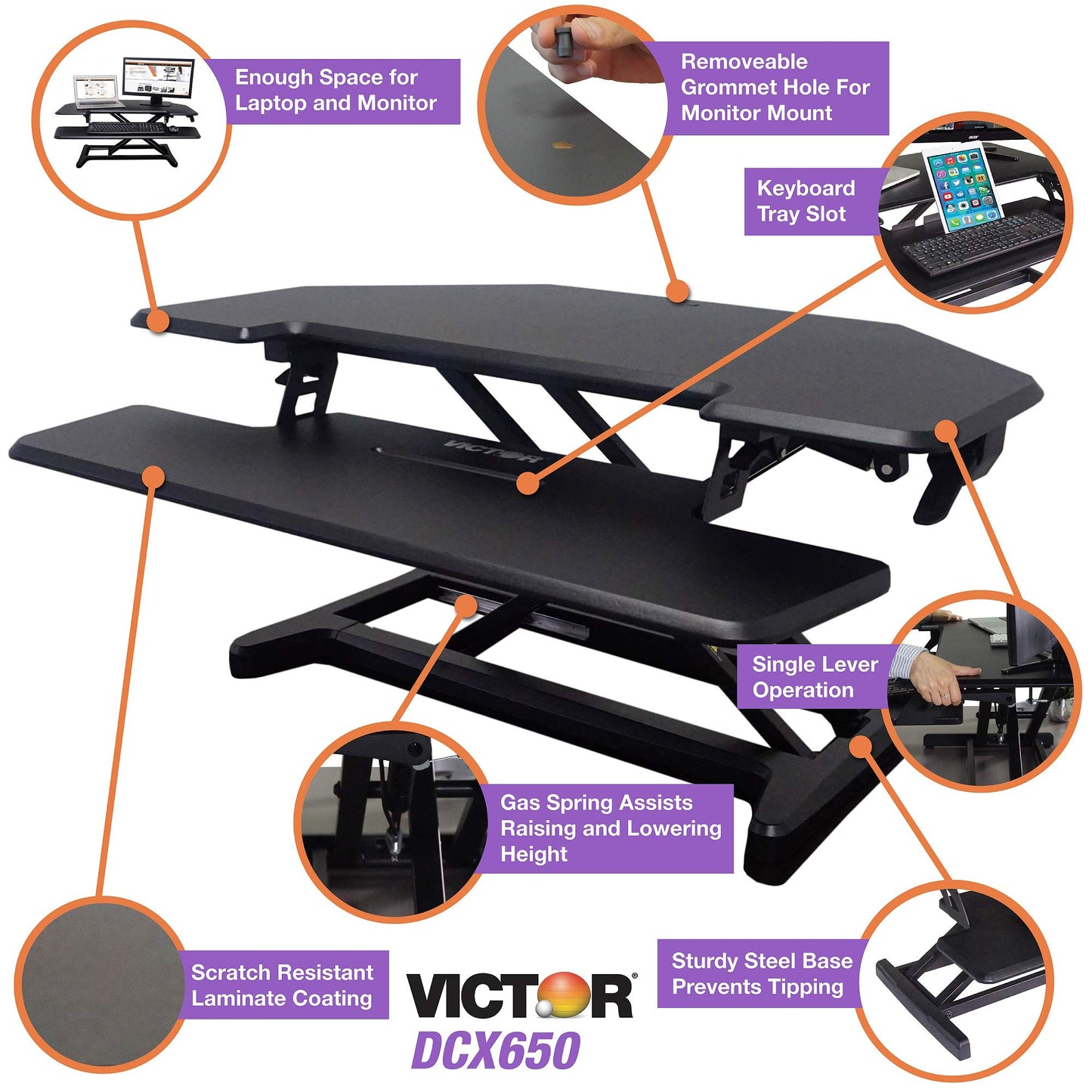 Square D Victor Technology DCX650 Adjustable Corner Standing Desk,36" W, Black