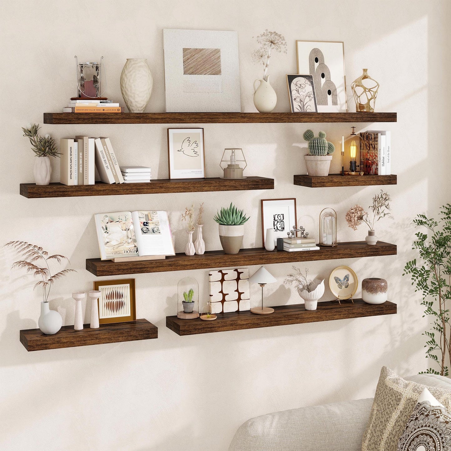 Fun Memories Floating Shelves for Wall, 20Inch Floating Shelves Set of 2, Hanging Shelf with Invisible Brackets, Wood Shelves for Living Room, Bedroom, Kitchen, Brown