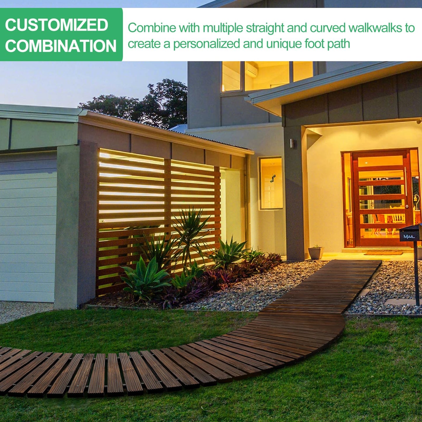 RELIANCER 12' Wooden Garden Pathway,Outdoor Roll Out Cedar Straight Walkway,Patio Path Decorative Garden Boardwalk Walkways,Weather-Resistant Roll Up Beach Wood Road Floor,Wedding Party Pathwaysc