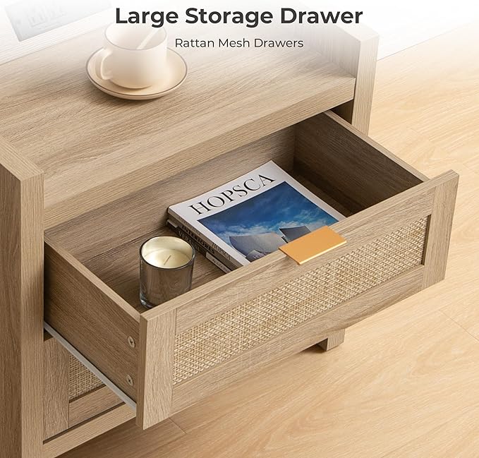 SICOTAS Rattan Nightstands Set of 2 Bedside Table