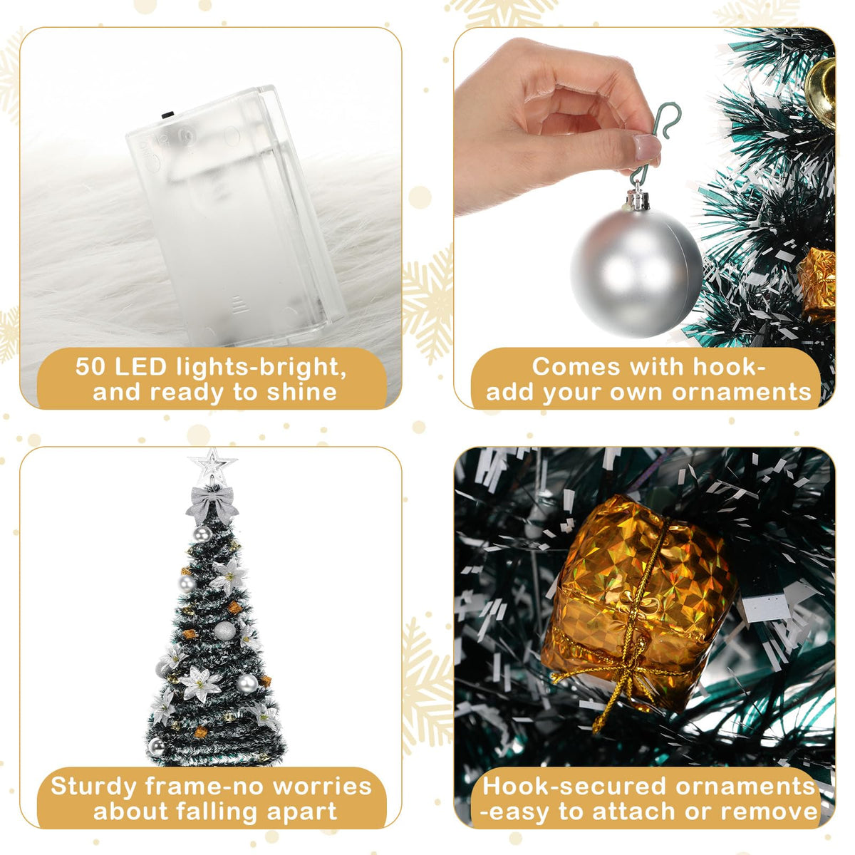 Suncalla Wall Christmas Tree with Lights 40inch, Artificial Wall Hanging Xmas Decoration with 50 LED String Lights, Saving-Space Door Hanging Xmas Tree Small Space Home School Office(Silver)