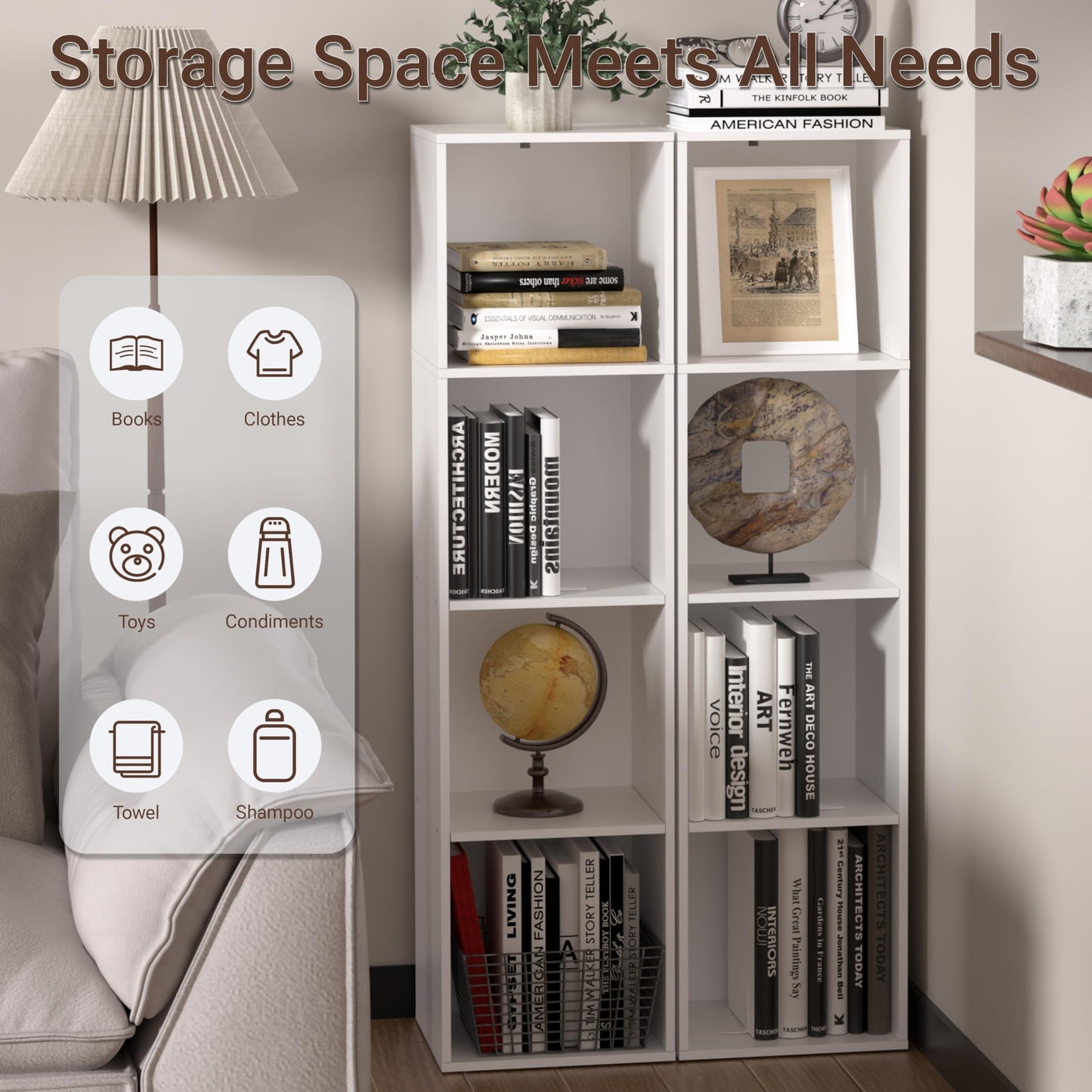 NewBeth 4 Cube Storage Organizer, Cube Shelf, Freestanding 4 Tier Open Shelf Bookcase for Home Office, Bedroom, Living Room, Study, White