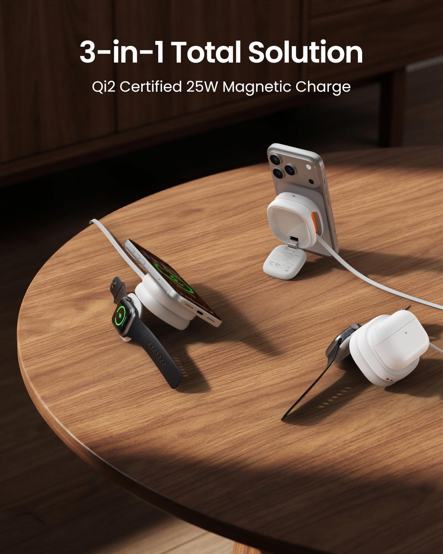 VRURC 3 in 1 Charging Station for Apple,Qi2.2 25W Magnetic Wireless Charger