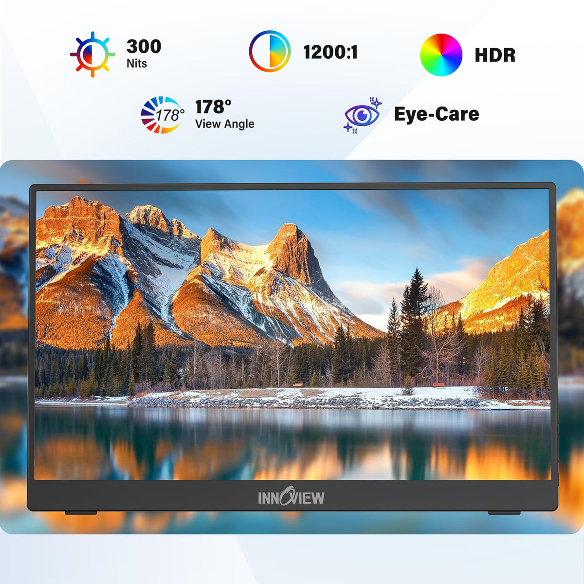 InnoView 15.6'' Portable Monitor for Laptop FHD 1080P USB-C Travel Monitors Built-in 90° Adjustable Stand Without Bag, HDR IPS Portable Laptop Monitor for MacBook PC Phone Xbox PS4/5 Switch