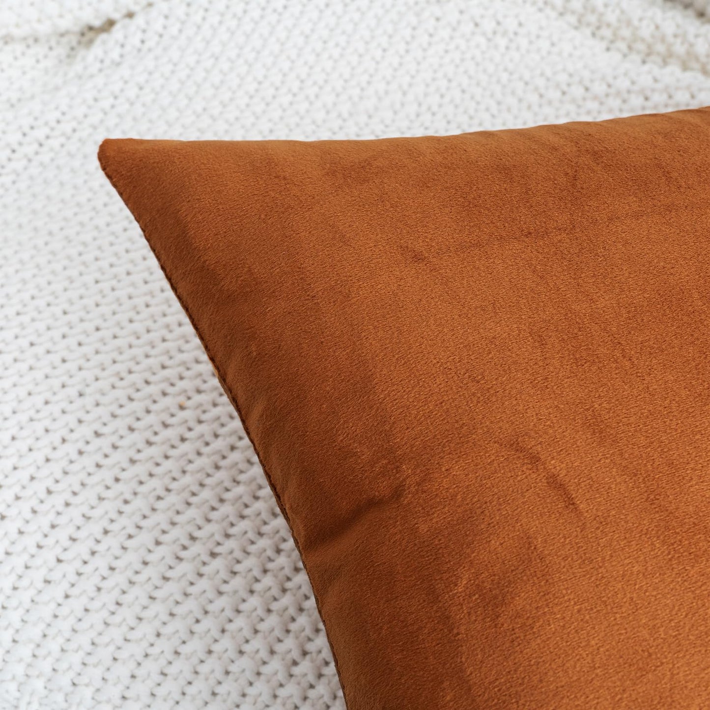 HWY 50 Burnt Orange Velvet Throw Pillow Covers 18x18 Inch, Pack of 2 Soft Cozy Solid Decorative Luxury Fall Cushion Cases for Couch Sofa Bed Living Room Bedroom