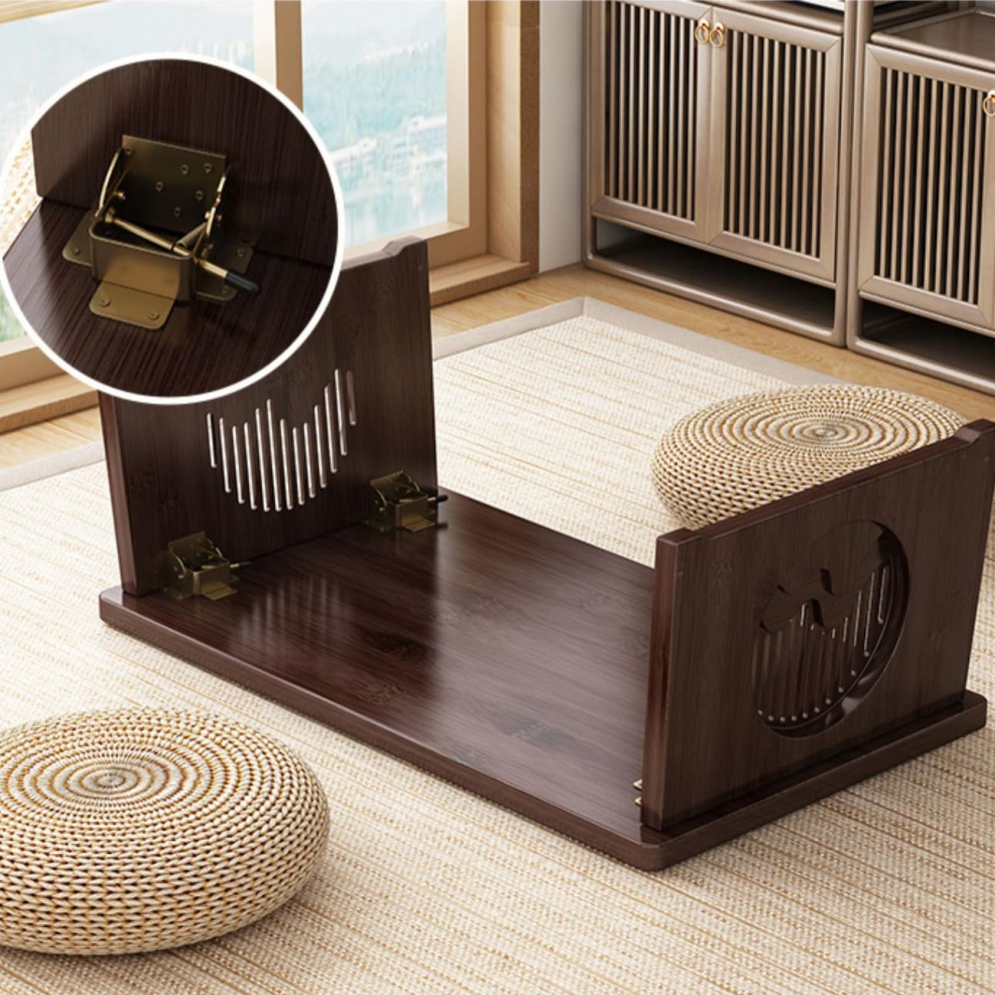 Japanese Floor Table Foldable Laptop Desk for Bed Breakfast Tray Zen Style Table for Tea & Coffee Antique Meditation Altar SpaceSaving Design