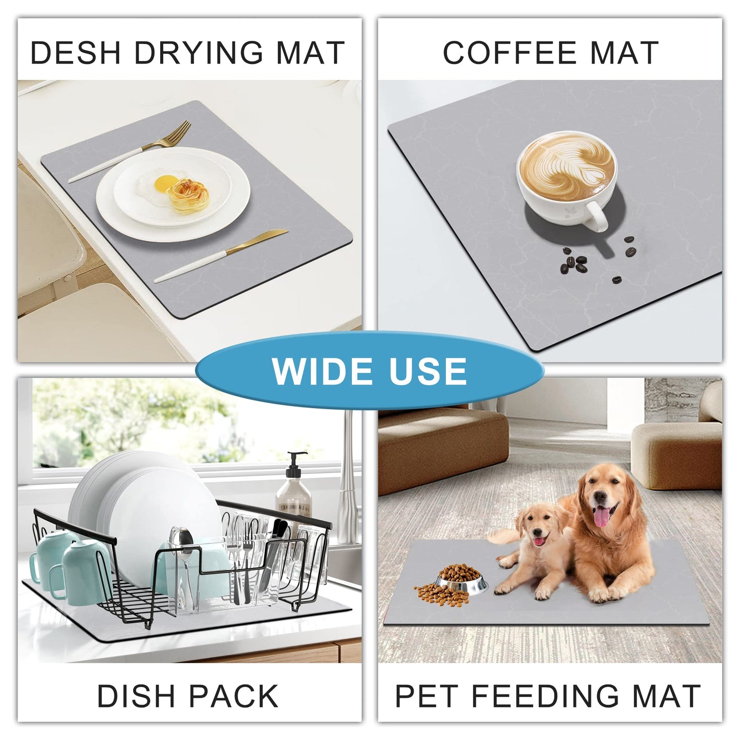 Golener Coffee Bar Mat - Under Coffee Maker Pad, Tray Mats Under Cafe Machine, Rubber Absorbent Mat, Under Appliance Mats, Dish Drying Matt, 23"x15", Marble Gray