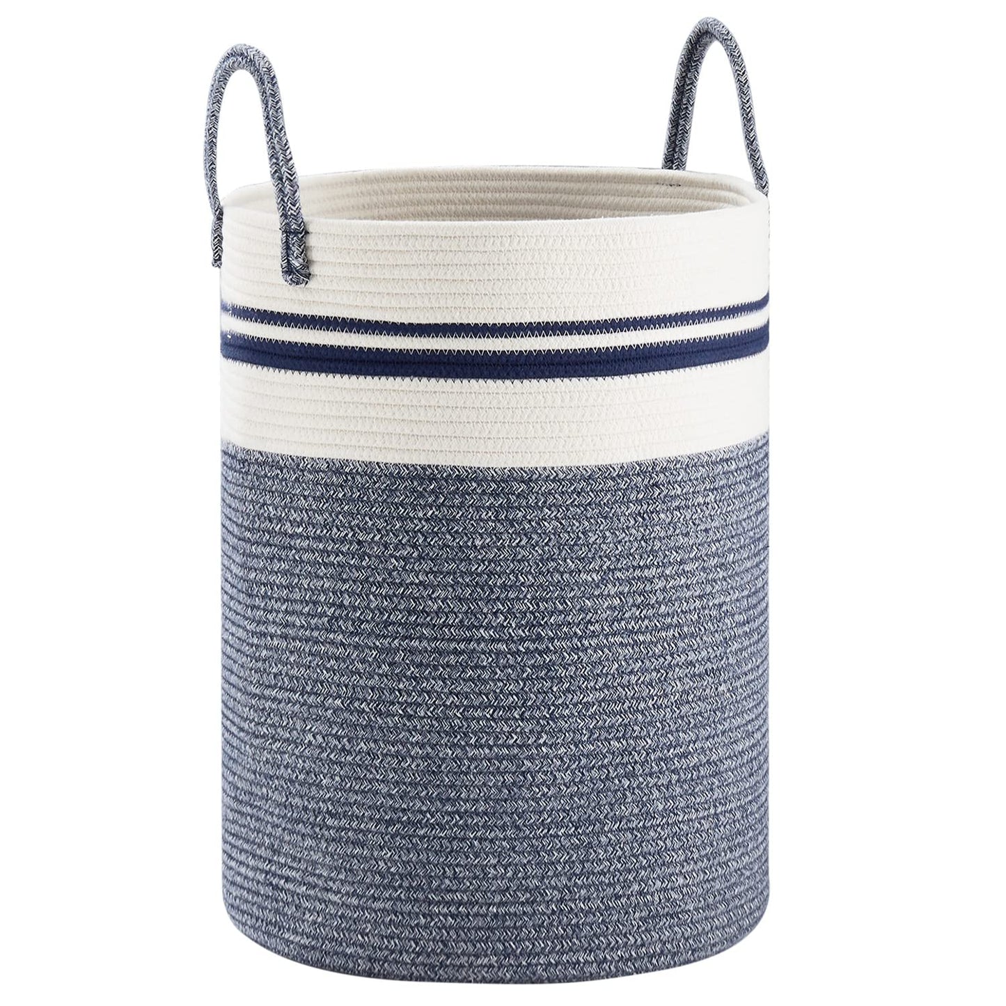 Woven Rope Laundry Hamper Basket by YOUDENOVA, 58L Tall Luandry Basket, Baby Nursery Hamper for Blanket Storage in Bedroom-Large-Blue