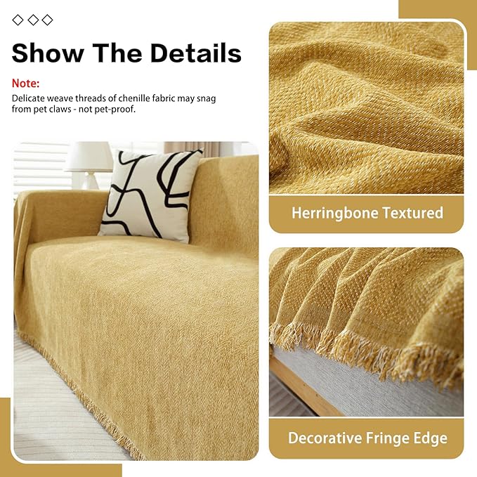 DREAMINGO Modern Minimalism Couch Cover Pets Loveseat Protector Mustard Yellow