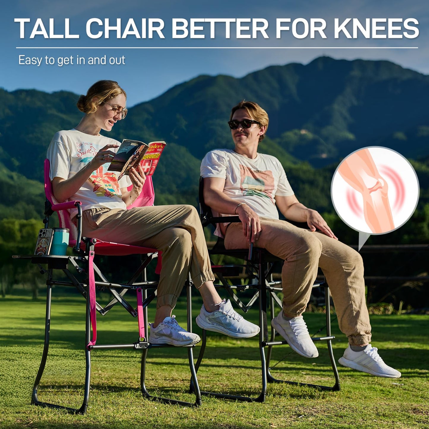 EVER ADVANCED Portable 30.7" Seat Height Tall Folding Camping Chair Directors Chair High Foldable Bar Stool with Side Table for Makeup Artist, Sports Event, Craft Show, Textilene Mesh, Supports 350LBS
