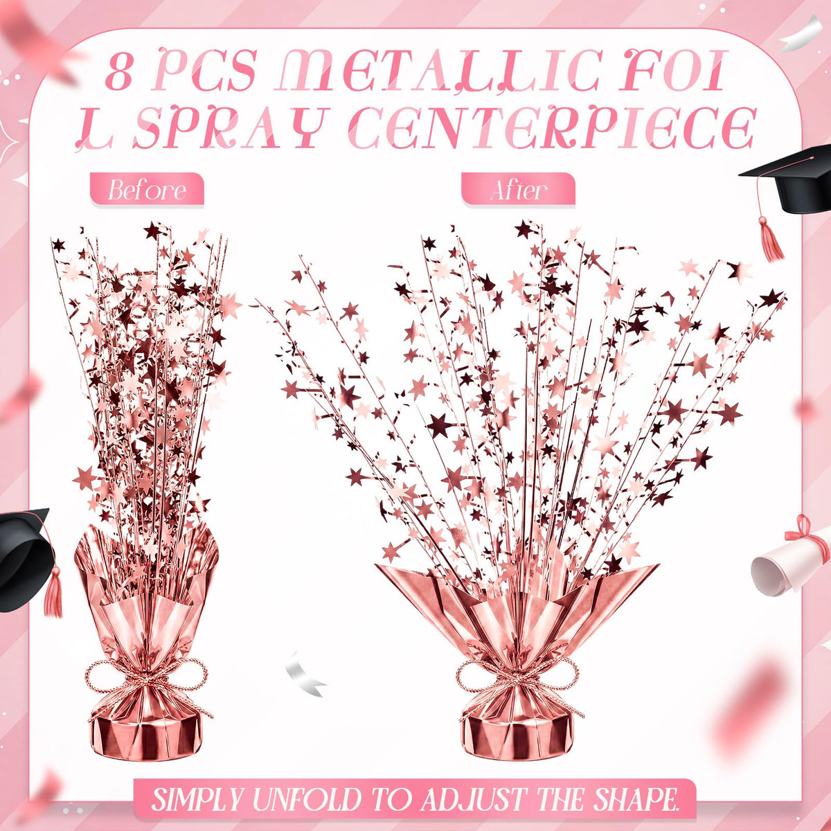 Yinder 16 Pcs 2026 Graduation Centerpieces Decoration Rose Gold and Pink 6/7 Inch Photo Display Frames Box Glitter Metallic Foil Spray Star Tabletop Decor for Class of 2026 Grad Party Decorations