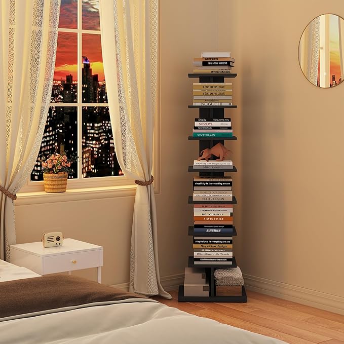 TUTOTAK Narrow Bookshelf, 8-Tier Bookcase, Spine Book Shelf