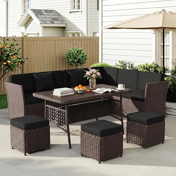 LOUVIXA 7 Pieces Patio Furniture Set, Outdoor Patio Furniture, Wicker