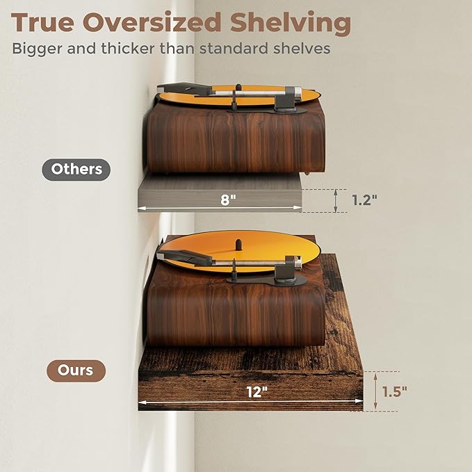 12 inch Deep Floating Shelves for Wall, 48 inch Wide Engineered Wood Wall