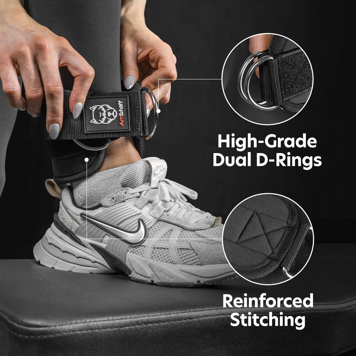 AmStaff Fitness Ankle Straps for Cable Machines – Padded Gym Ankle Cuffs for Glutes, Legs, and Booty Workouts – Adjustable Cable Attachments for Women & Men – One Size (Black)