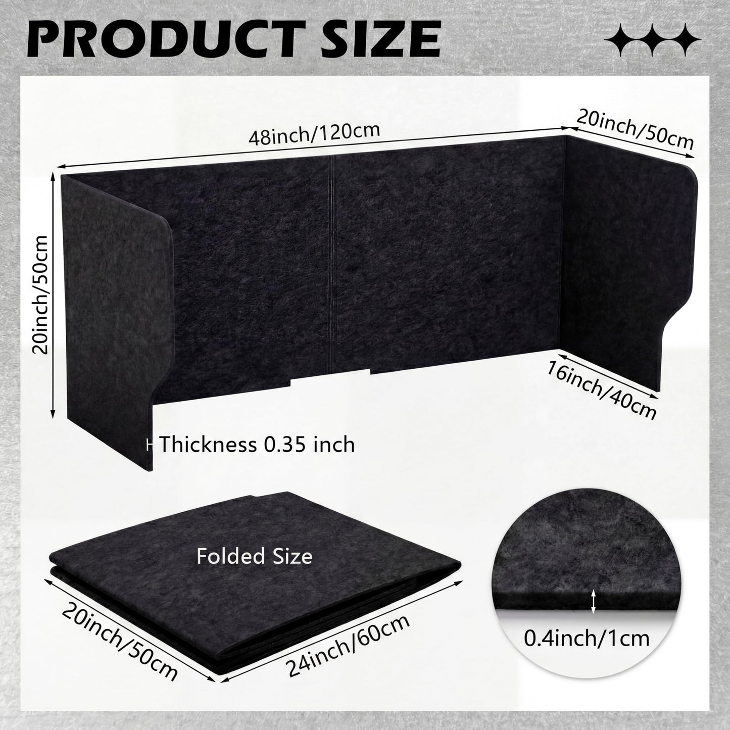 Dunzoom Large Desk Dividers for Students 47.3 x 15.7 Inch Acoustic Portable Fold Classroom Table Privacy Felt Boards for Workstation Office Home Furniture Partitions and Dividers (Black)