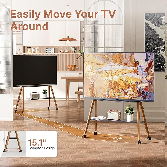 Rolling Easel TV Stand for 49–75 Inch TVs, Mobile TV Cart