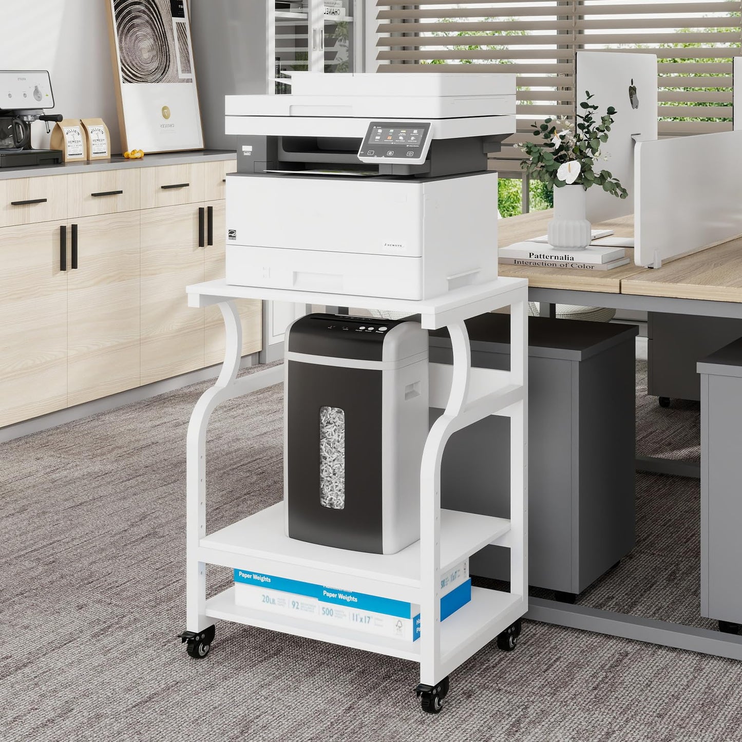 Natwind Large Printer Stand, 24''x20''x29'' Printer Table with Adjustable Storage Shelf, 3 Tier Rolling Cart with Wheels, Multifunctional Home Office Shelves for Heat Press, 3D Printer (White)