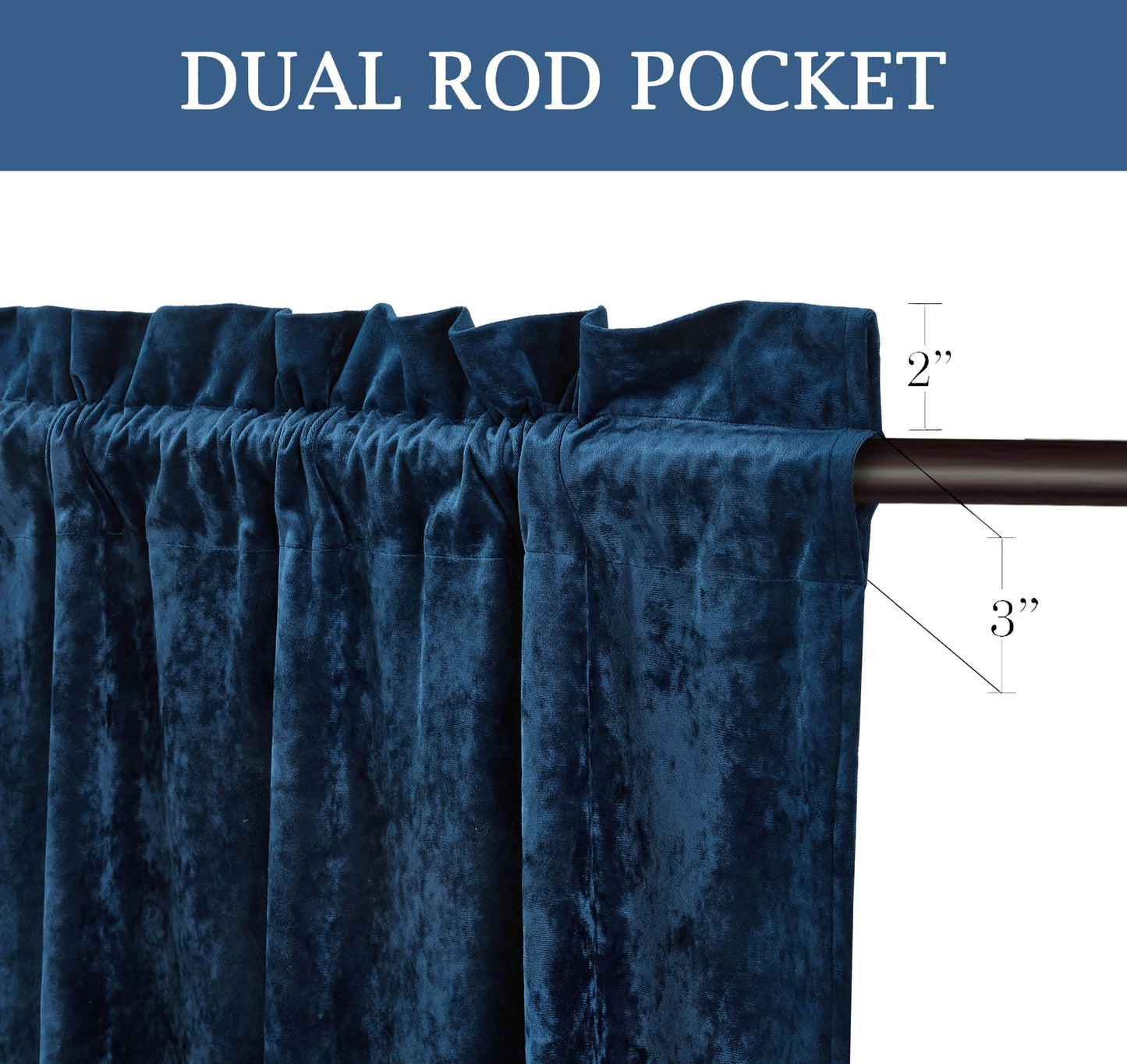 Chezmoi Collection Lux Navy Blue Crushed Velvet Curtains 2 Panel Set - 72 inches Long Room Darkening Luxury Distressed Velvet Rod Pocket Window Drapes for Living Room Bedroom 50" W x 72" L