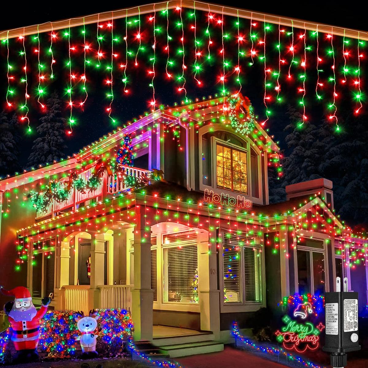66ft Icicle Lights for Outside, Red and Green Christmas Lights Outdoor Indoor, 640 LED Twinkle String Lights with 120 Drops, Clear Wire Short Curtain Light for Thanksgiving Room Home Wall Bedroom