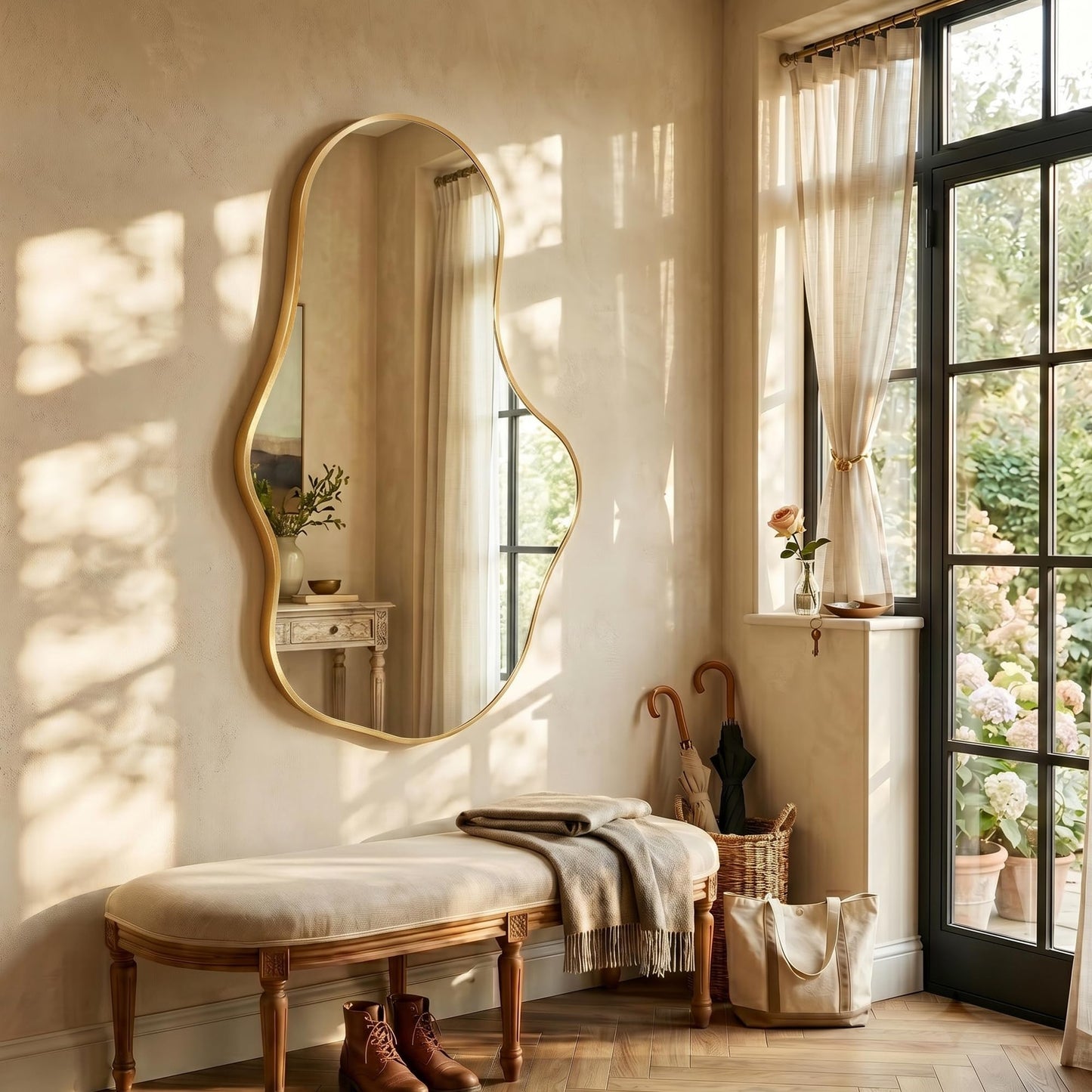 Dorlicecass Irregular Wall Mirror - Wall Mirrors Decorative 22"x 36" Asymmetrical Abstract Mirror Aviation Aluminum Alloy Frame Unique for Bathroom, Bedroom, Living Room, Cloakroom, Entryway Gold