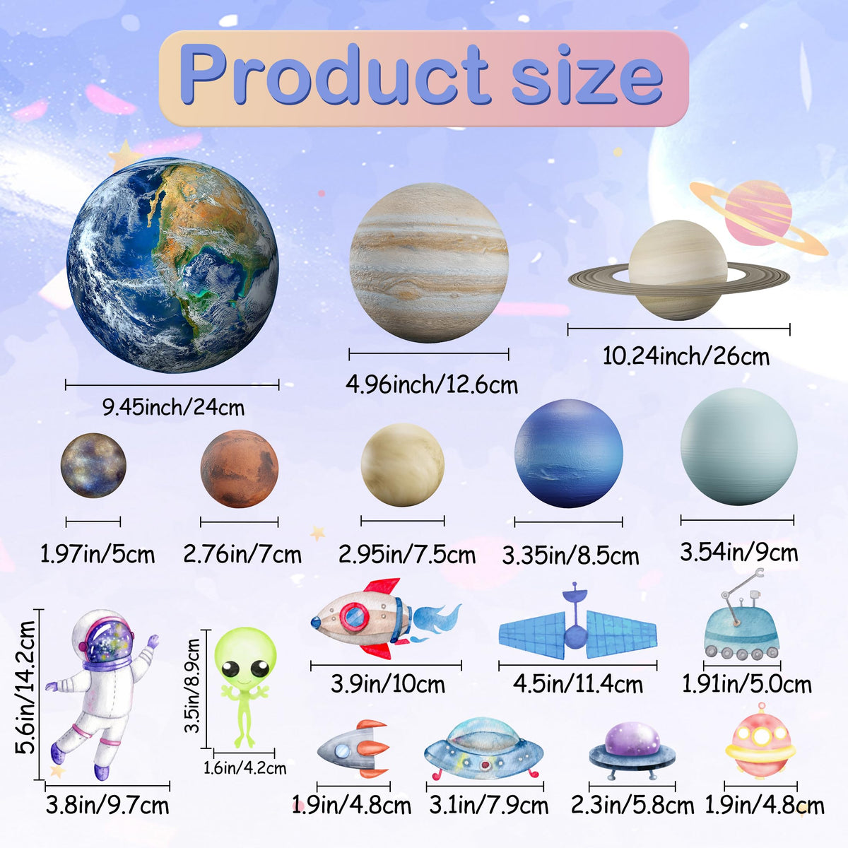 Glow in The Dark Stars Solar System Wall Decals, Star and Planets Stickers for Ceiling, Kids Wall Sticker Space Room Decor (Green)
