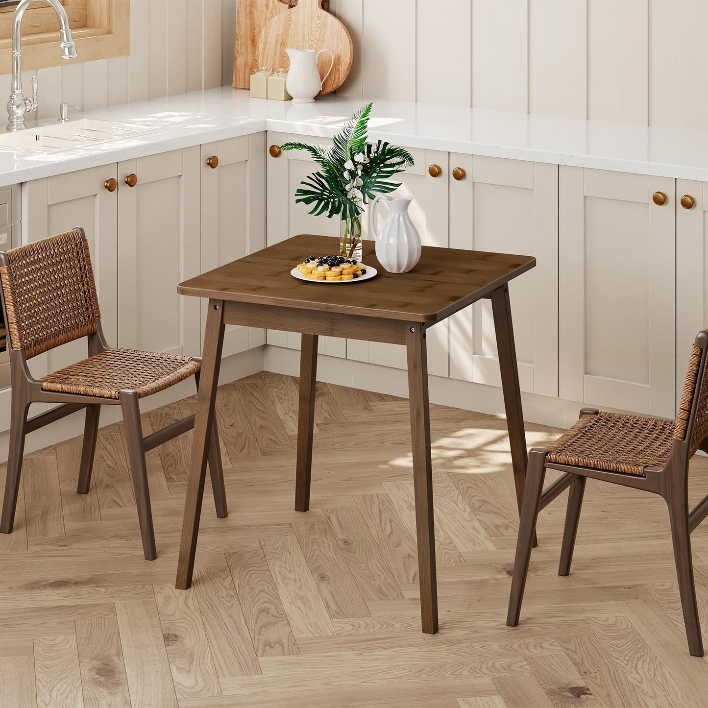 HOOBRO Bamboo Dining Table, Square Dining Table for 2, 27.6" Kitchen Table for Small Space, Writing Table, Easy to Assemble, for Dining Room, Living Room, Office, Kitchen, Apartment, Brown BR70CZ01G1