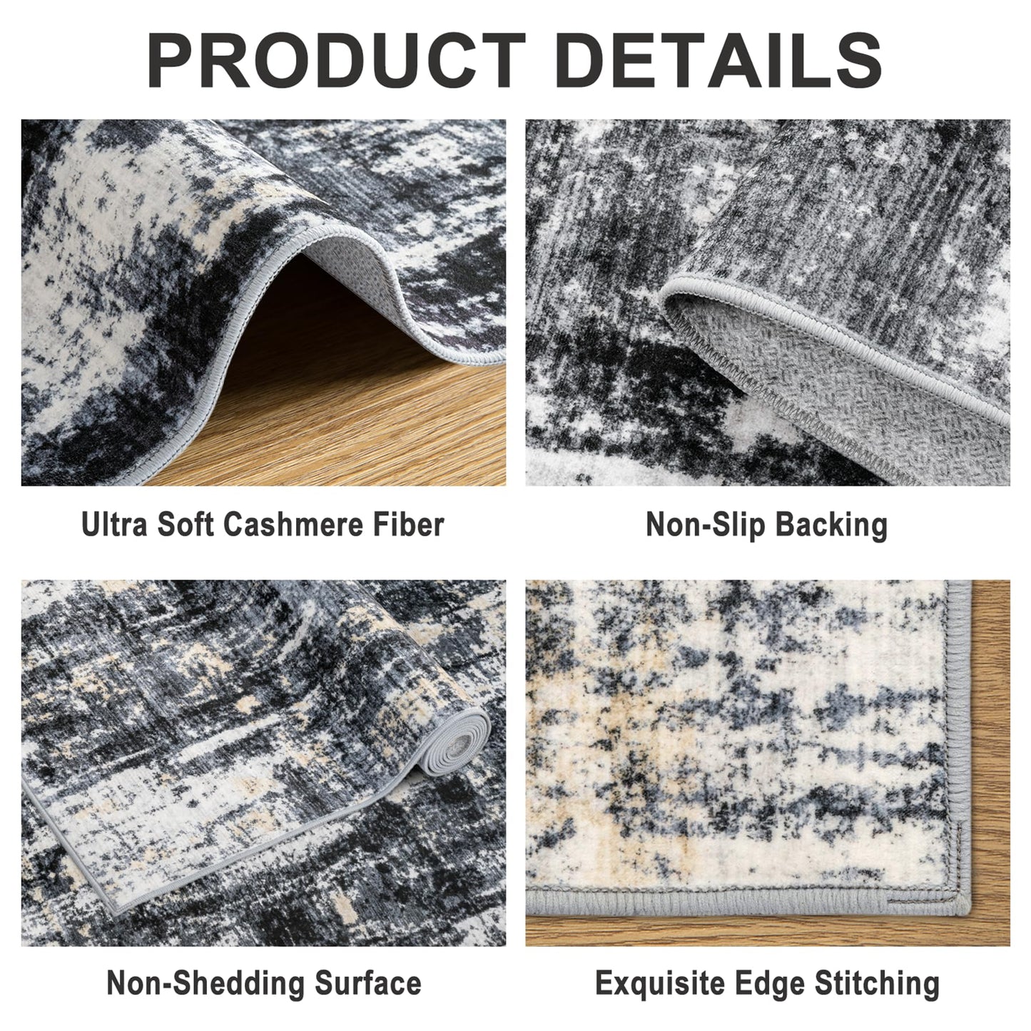 8x10 Area Rugs for Living Room - Washable Rug Modern Abstract Soft Large Neutral Non-Slip Carpet Indoor Floor Thin Carpets for Bedroom Dining Room Farmhouse Nursery Home Office Black Gold