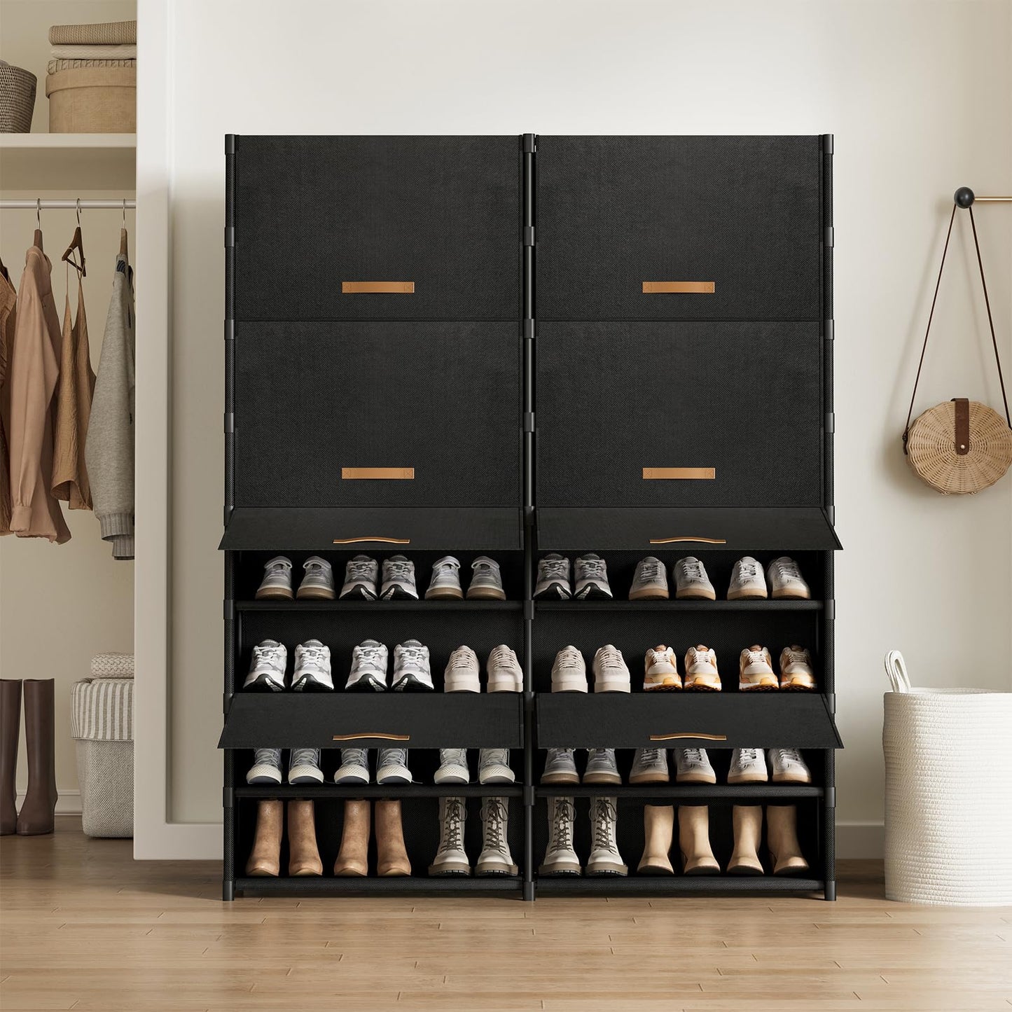 Gasvadivum Shoe Storage Cabinet with Door, 54 Pairs Shoe Rack 2 by 9 Tier Space Saving Plastic Shoe Organizer with Cover for Closet, Hallway, Living Room, Bedroom, Garage,Black