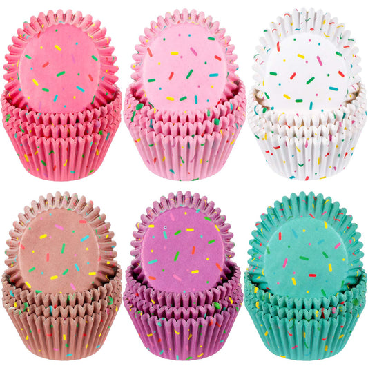 600 Pieces Colorful Candy Cupcake Liners Colorful Paper Baking Cups Cupcake Wrappers Wraps Muffin Case Trays for Christmas Candyland Donut Party Decorations(Delicate Color)