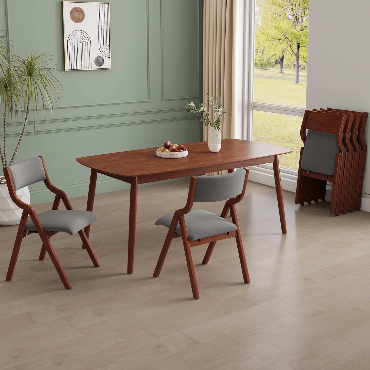 YOPTO Folding Wooden Chairs Set of 2 with Padded Seat,Portable Dining Chairs W/Ergonomically Designed Back and Cushion,for Dining Room,Restaurant,Kitchen,Office