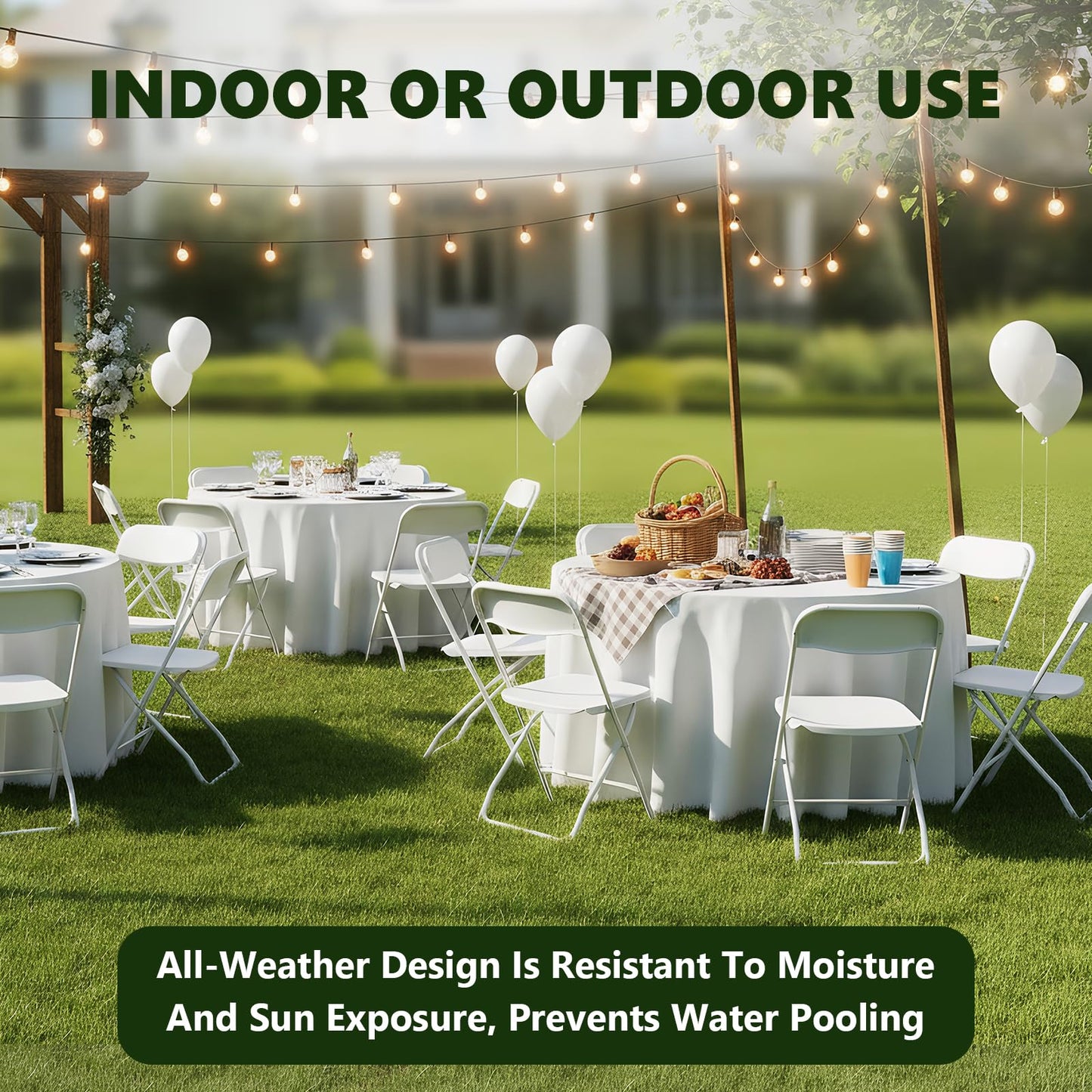 MAKE CHANGES White Folding Chairs 6 Pack, Plastic Folding Chairs for Outside, Heavy Duty Foldable Chairs, Sturdy Metal Folding Chairs, 350 lbs Capacity, for Patio, Garden, Party