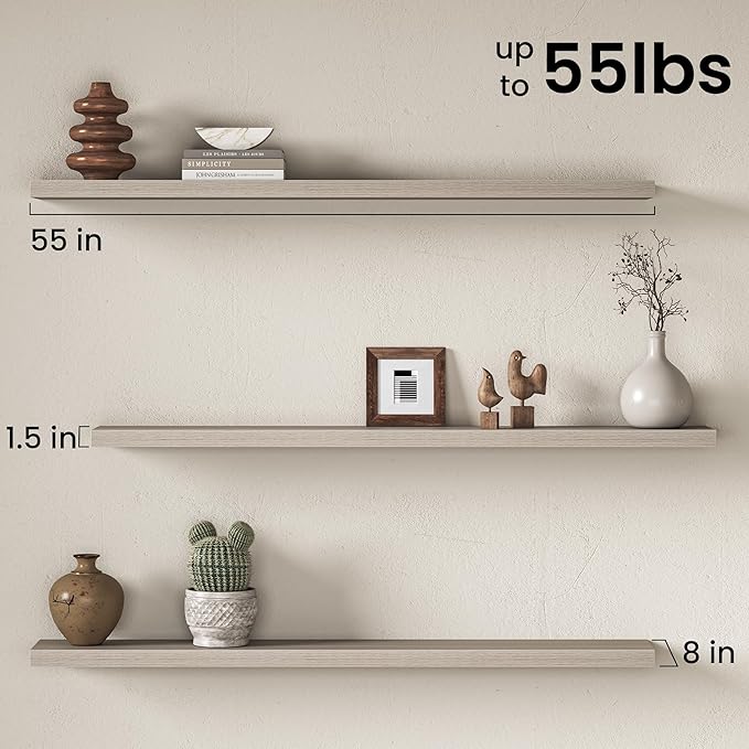 Fun Memories 55Inch Long Floating Shelves, 8 Inch Deep Shelves
