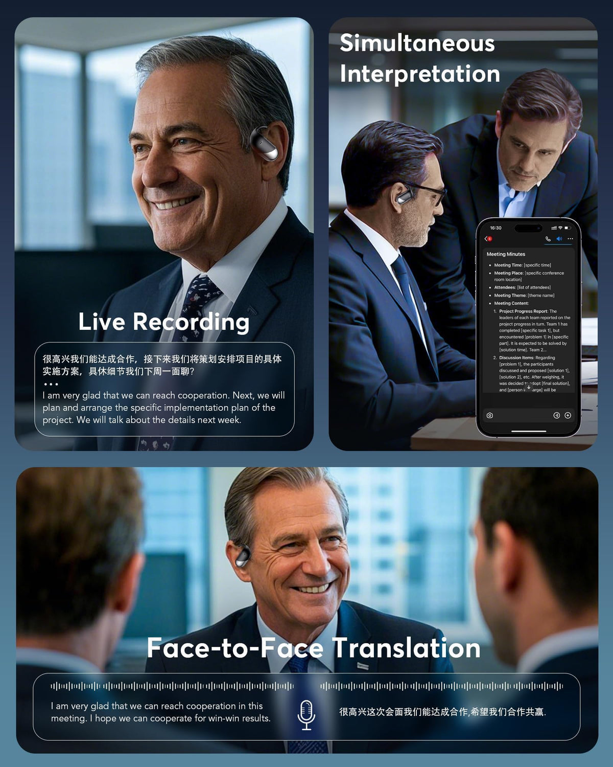Paekole H7 AI Translation Earbuds: Real-Time 2-Way Language Translator Device, No Subscription Over Ear Translating Headphone(198+ Languages) for Face-to-Face & Travel, Audifonos Traductores - Black