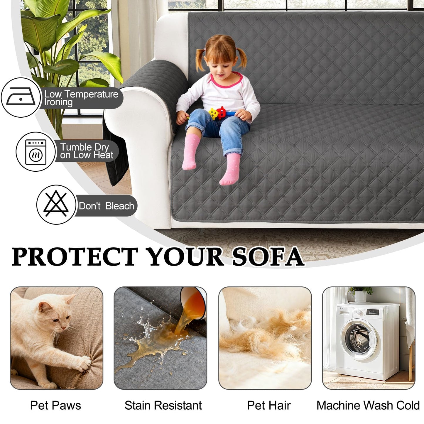 HDCAXKJ Waterproof Sectional Couch Cover L Shaped Sofa Covers Washable Corner Sectional Slipcovers Dog Pet Proof U Shape Furniture Protector with Upgraded Anti Slip Strips (X-Large, Dark Grey)