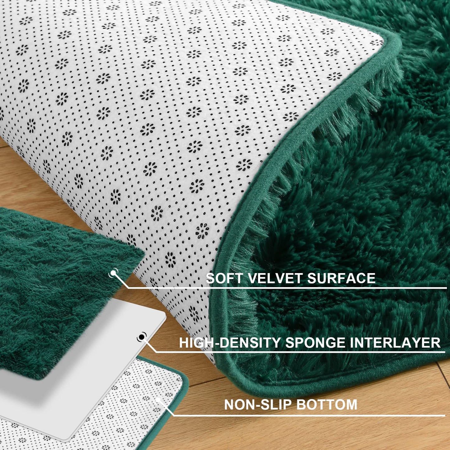 Merelax Soft Modern Indoor Shaggy Area Rug for Bedroom Livingroom Dorm Kids Room Home Decorative, Non-Slip Plush Fluffy Furry Fur Rugs Comfy Nursery Accent Floor Carpet 4x5.9 Feet, Deep Green