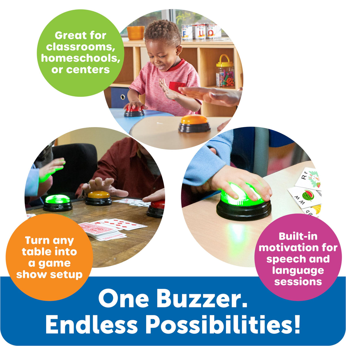 Learning Resources Lights and Sounds Buzzers - Classroom Must Haves Supplies, Kids Toys, Sound Effect Button, Family Game Shows For Trivia, Participation Tools Boys and Girls Birthday Gifts