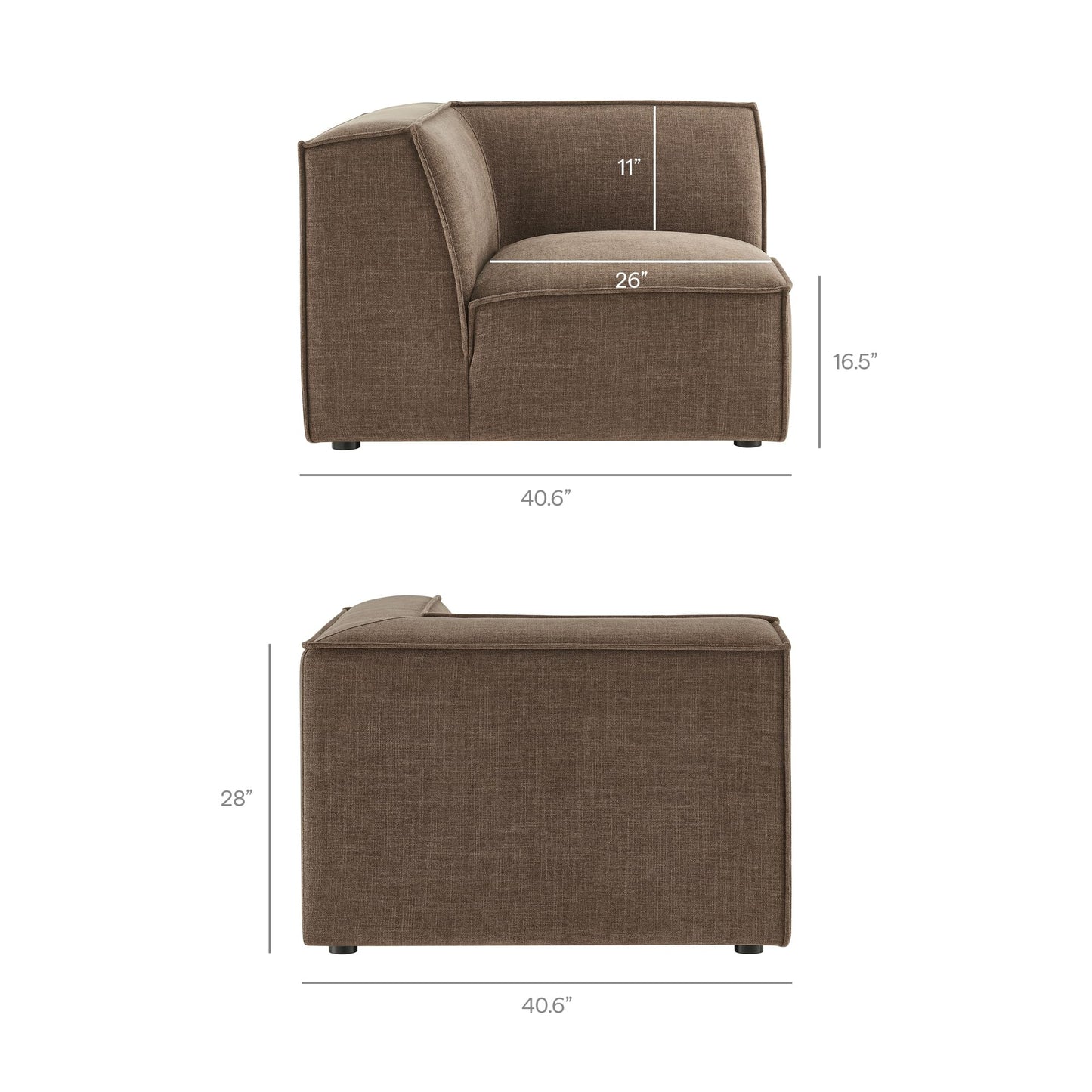 Modway Restore Performance Fabric Upholstered 4-Piece Modular L-Shaped Armless Sectional Sofa in Mocha – Low Profile Couch with Coil Seat Support and French Piping