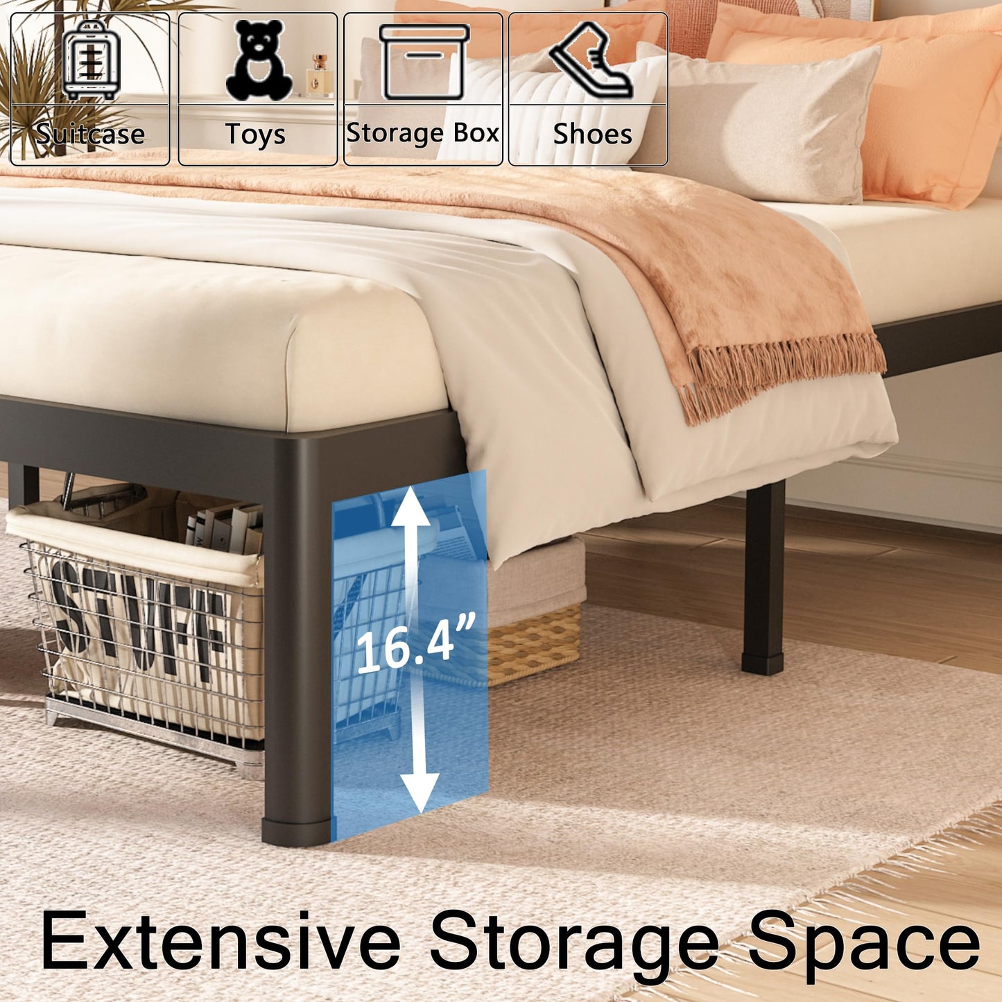 FUIOBYVV Twin Bed Frames with Round Corner Edge Legs 18 inch High 3500 lbs Heavy Duty Metal Platform Bed Frame Twin Size No Box Spring Needed/Non-Slip/Steel Slat Support/Noise Free