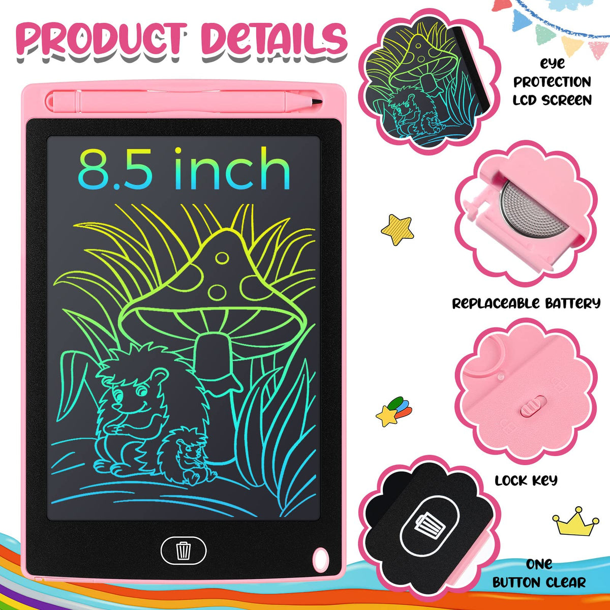 Zhehao 24 Pieces LCD Writing Tablet Doodle Board 8.5 Inch Colorful Reusable Screen Board Pad Reusable Drawing Writing Learning Educational Pad Toys for Girls Boys 8-10 3-10(Classic Round Style)