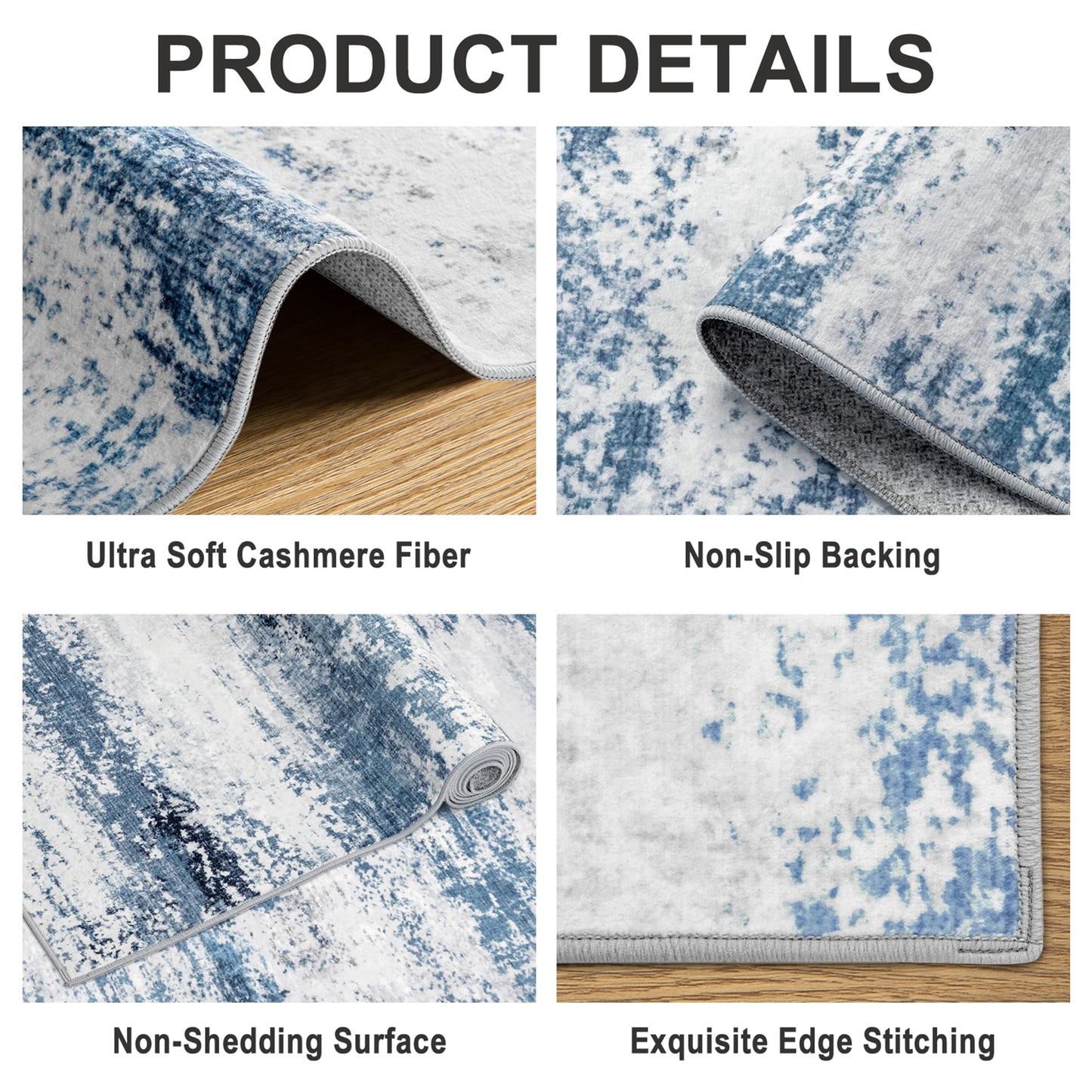 8x10 Area Rugs for Living Room - Washable Rug Modern Abstract Soft Large Neutral Non-Slip Carpet Indoor Floor Thin Carpets for Bedroom Dining Room Farmhouse Nursery Home Office White Blue Grey