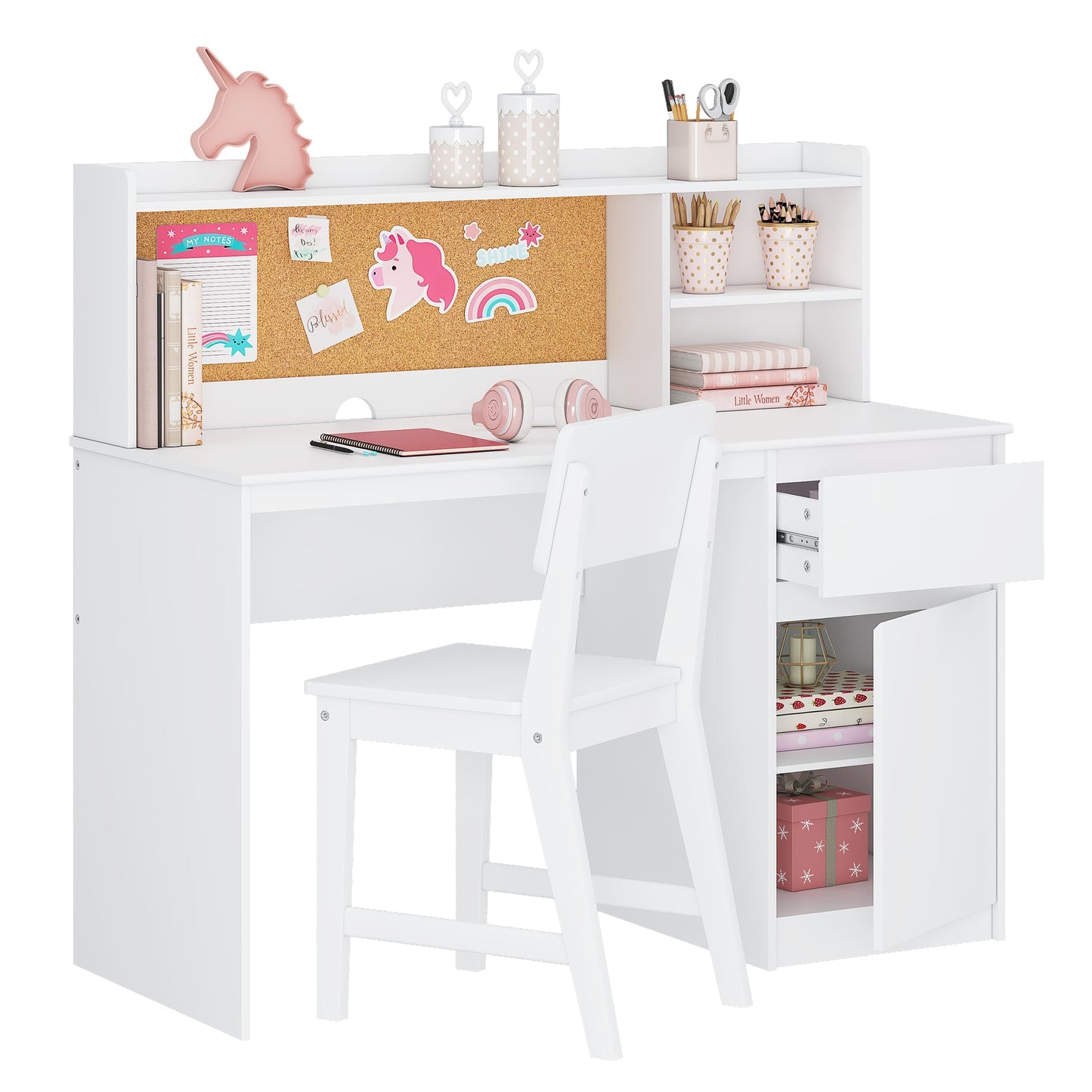 UTEX Kids Study Desk with Chair, Kids Desk and Chair Sets with Hutch for 5-12, Wooden Children Study Table, Student Writing Table Computer Workstation