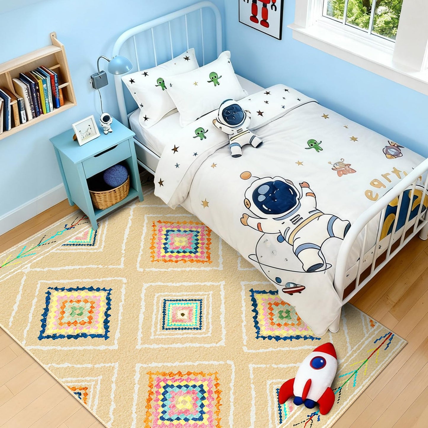 Area Rug 8x10 Rug Machine Washable Non-Slip Low Pile Print Pattern Western Rug for Living Room Bedroom Entryway Tribal Series -Cream/Beige