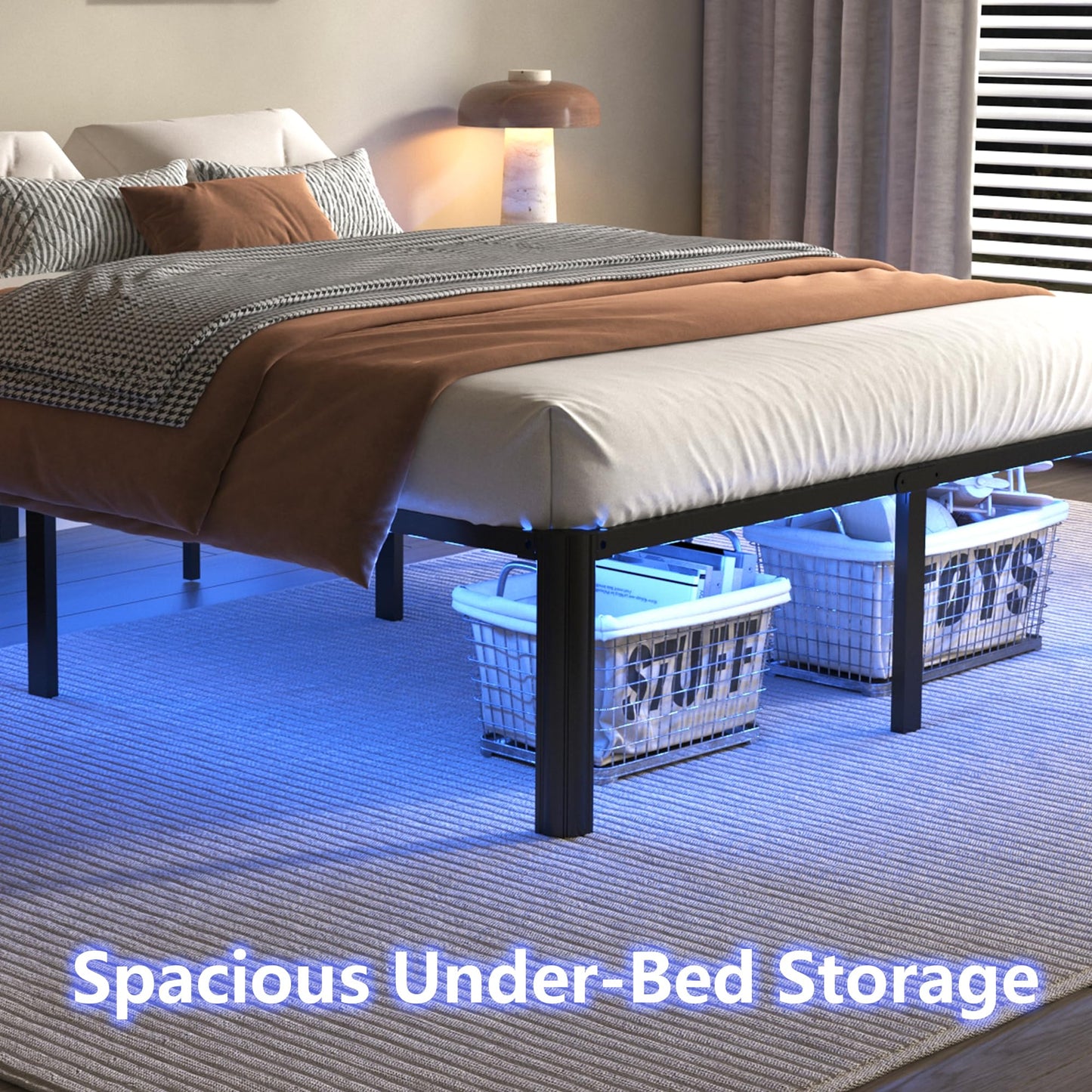DORITRON Full Size Bed Frame with Led Lights, 14 inch Heavy Duty Metal Platform Bed Frame Full Size with Charging Station, No Box Spring Needed, Noise-Free