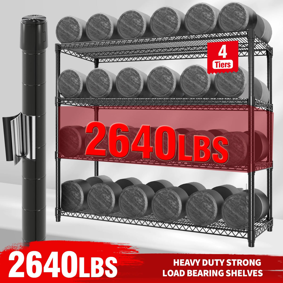 Garvee 4-Tiers Storage Shelves Heavy Duty Garage Shelving Units with Wheels 59" W x 71.8" H, 2640LBS Rolling Wire Shelving Rack, Adjustable Shelf for Garage Kitchen Warehouse Industrial Pantry