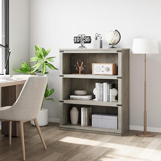 GarveeHome 3 Tier Farmhouse Bookcase, 39.9 in Tall Book Shelf