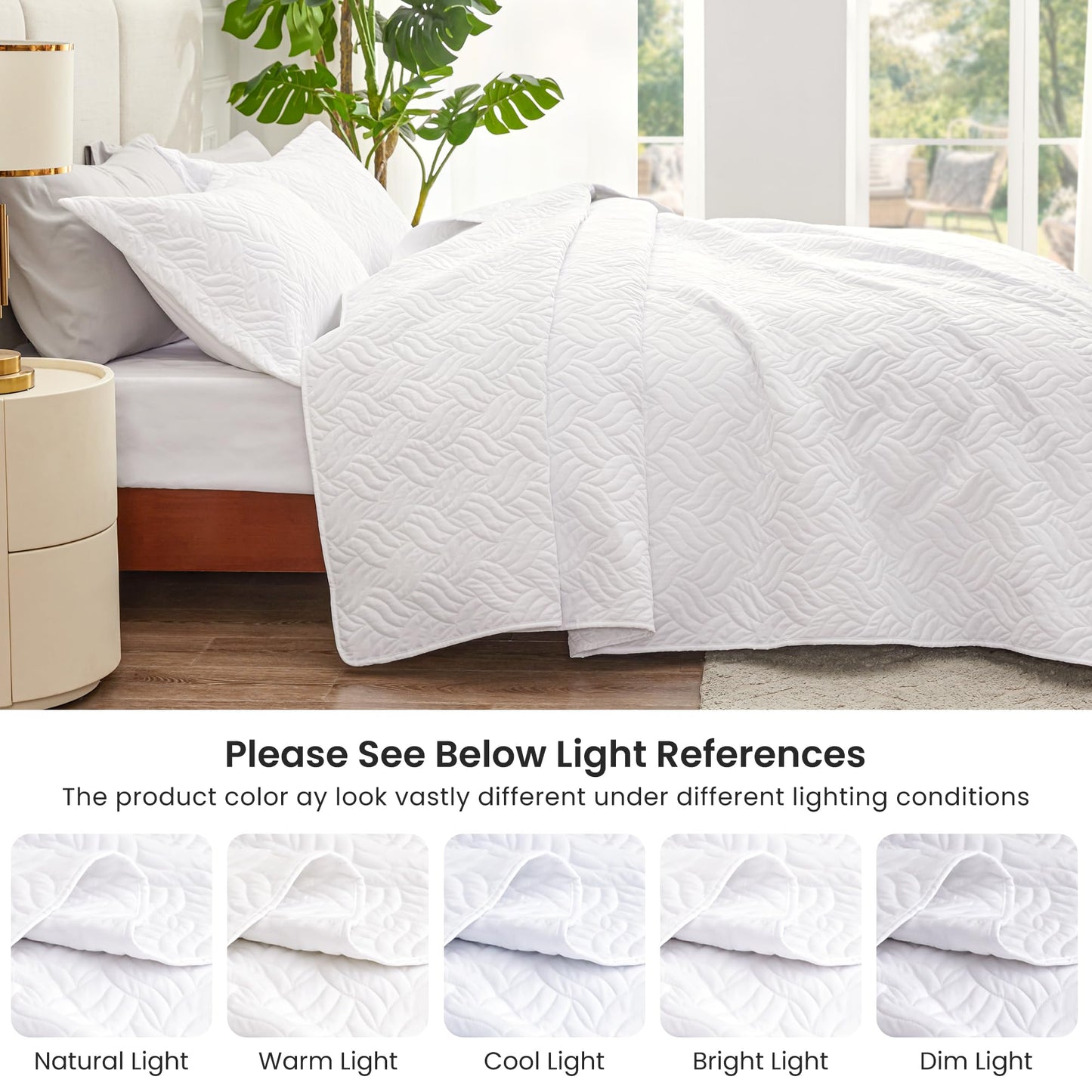 Love's cabin Quilts for Queen Bed White Bedspreads - Soft Bed Summer Lightweight Bedspread Comforter - Modern Style Wave Pattern Coverlet for All Season - 3 Pieces (1 Quilt, 2 Pillow Shams)