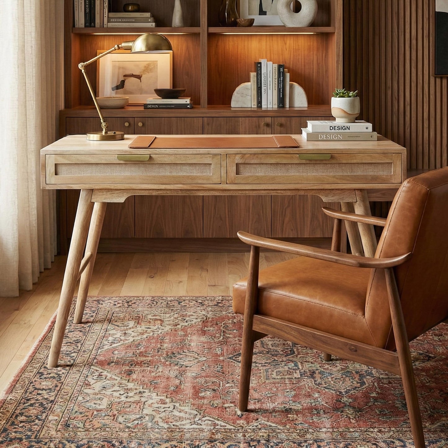 Casartis Living Mid-Century Modern Linen 2-Drawer Desk (Wheatfield)