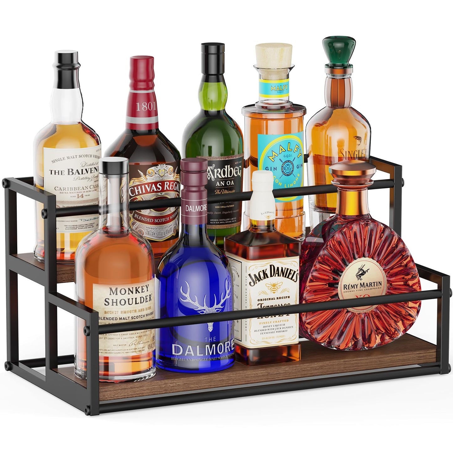 THYGIFTREE Liquor Bottle Display Shelf, 2 Tier Coffee Syrup Rack Organizer & Bar Shelf Stand for Liquor, Whiskey, Olive Oil, Kitchen Counter & Home Bar Storage